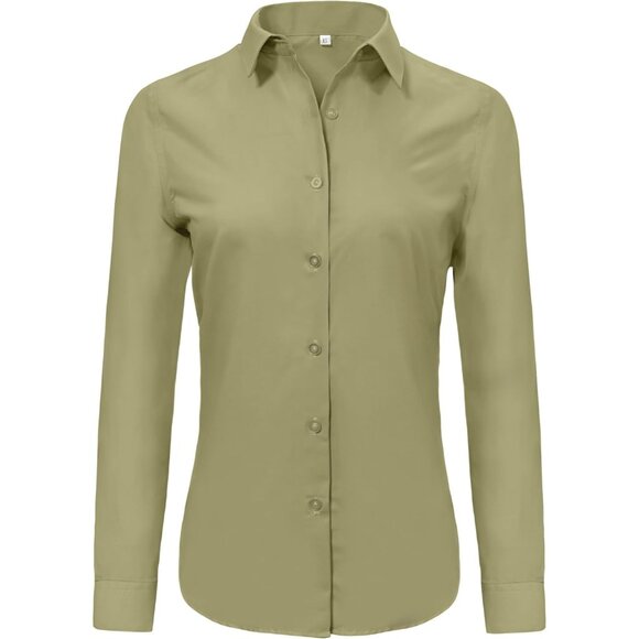 💫 Ruisin Wrinkle Free Button Down Shirts Women Green Long Sleeve Work Dress Top - Picture 1 of 4